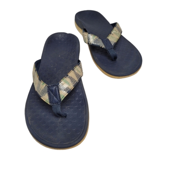 Vionic Tide ll Zebra Sequined Blue Flip Flop Thong Sandals - Picture 2 of 13
